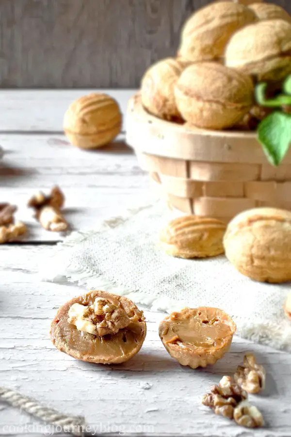 Walnut Shaped Cookies with caramelized condensed milk and walnuts