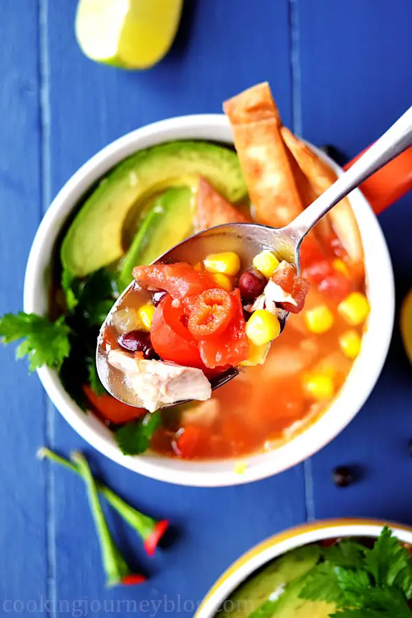 Mexican tMexican tortilla soup is easy, spicy and colorful comfy food you need to make this season! This delicious and really hot Mexican chicken soup with crunchy tortilla and creamy avocado on top will warm you and fill you up. ortilla soup – best chicken tortilla soup.