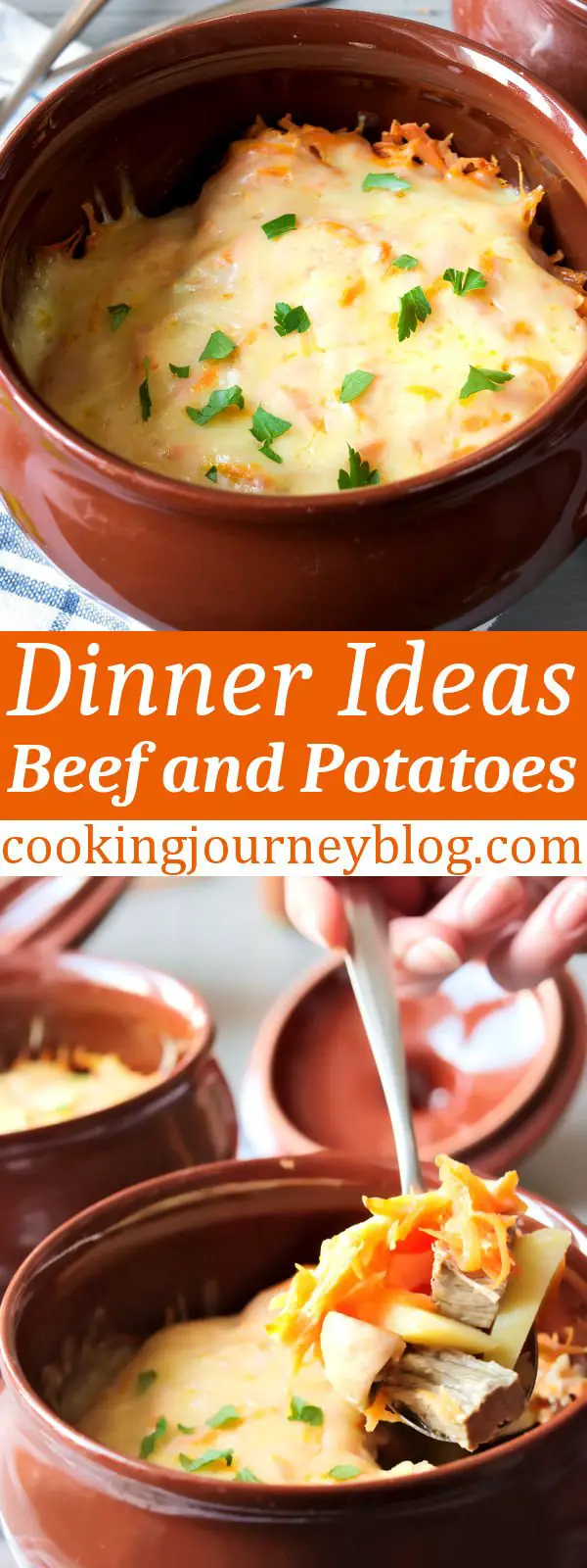 Yes to beef and potatoes for dinner! Simple, filling and delicious meal, baked in clay pot. You will have easy dinners with this idea. #cookingjourney #beef #dinner