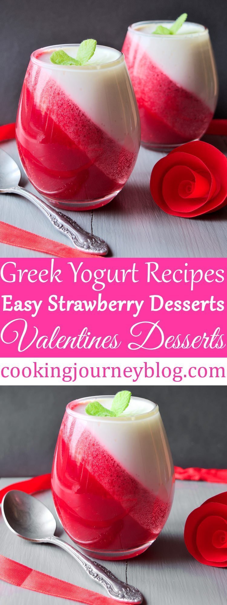 Easy strawberry desserts with magic, perfect valentine treats! I bet this is a cold dessert that you will want to make again. This dessert for two is one of healthy strawberry recipes to make for Valentines day or any other occasion or even for breakfast! Cooking Journey Blog