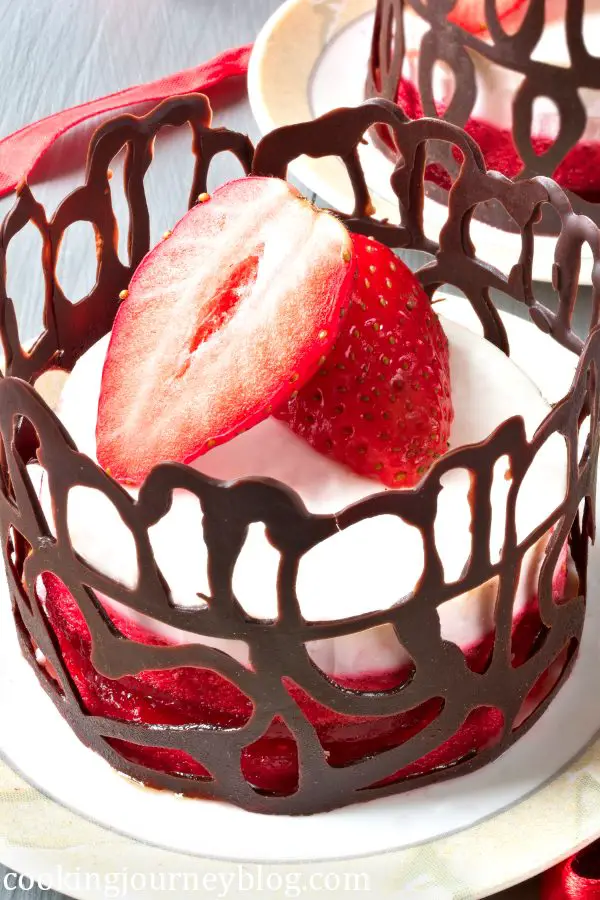 strawberry and yogurt desserts with chocolate decoration