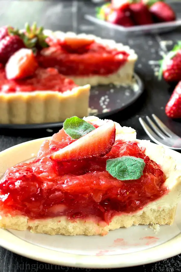 Slice of strawberry tart on a plate