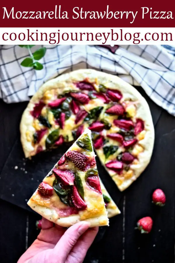 mozzarella strawberry pizza is perfect for brunch. Serve this as a snack between the savory dish and dessert. Great vegetarian pizza to enjoy! It has a great sweet and sour combination of taste you need to try! One of easy strawberry recipes to make for a party. #strawberries #pizza #pizzaparty #mozzarella #cheese