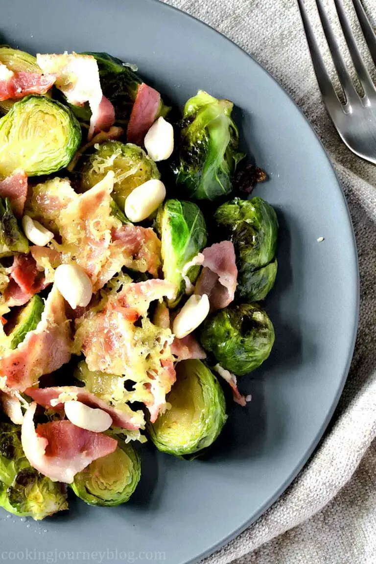 Brussels Sprouts with Bacon, served on a plate