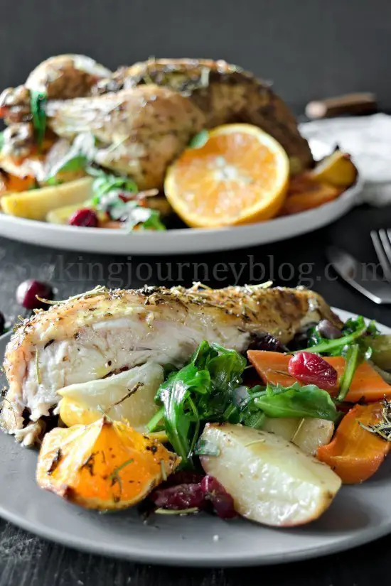 Roasted chicken breast and vegetables
