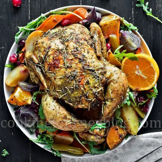 Roasted Chicken and Vegetables with lemon, orange and herbs