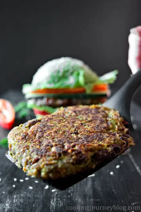 Vegan pattie for avocado burger. It is packed with vegetables and flavor.