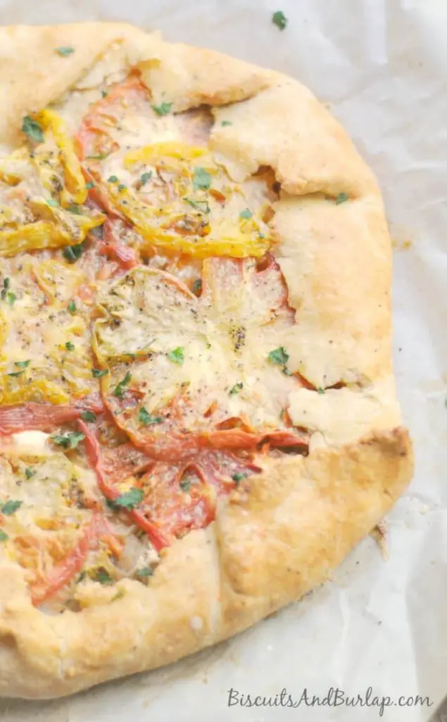 Tomato Goat Cheese Galette on a baking paper