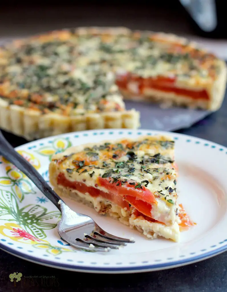 Herbed Tomato Tart served on the white plate