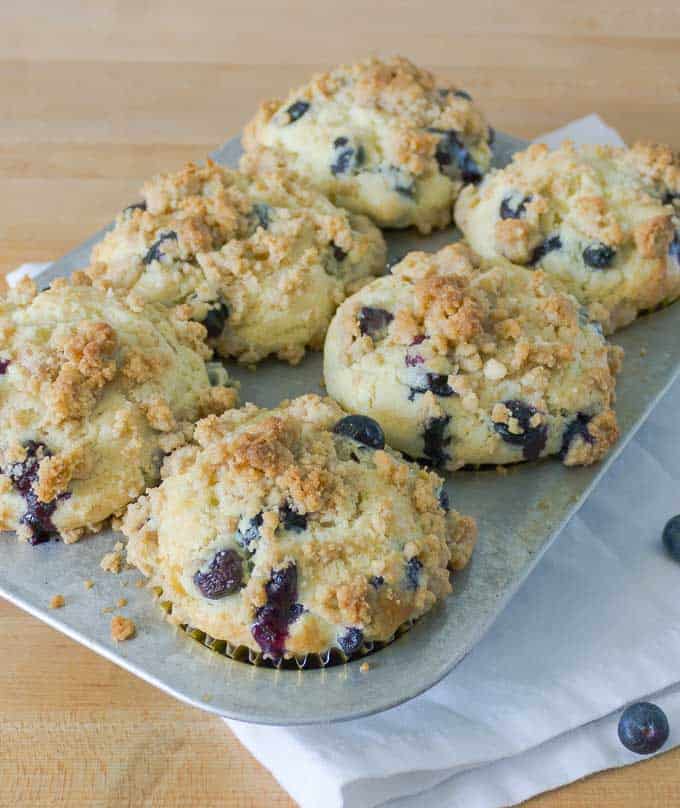 Blueberry Sour Cream Muffins in a baking tray