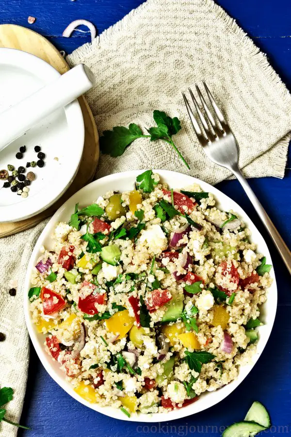 Mediterranean quinoa salad ready for lunch