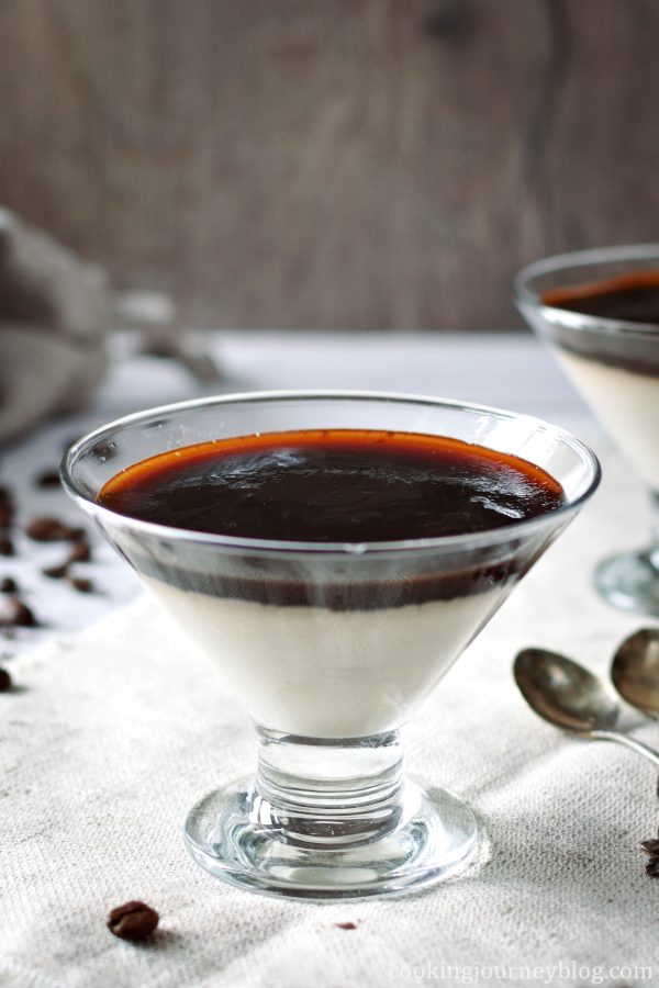 Coffee panna cotta in a glass with coffee jelly