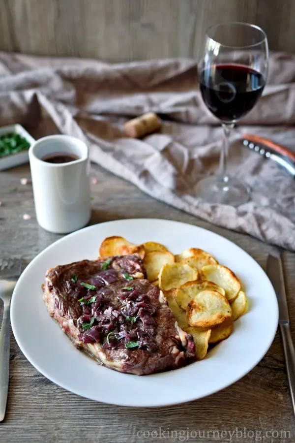 Red Wine Sauce Steak, served with red wine