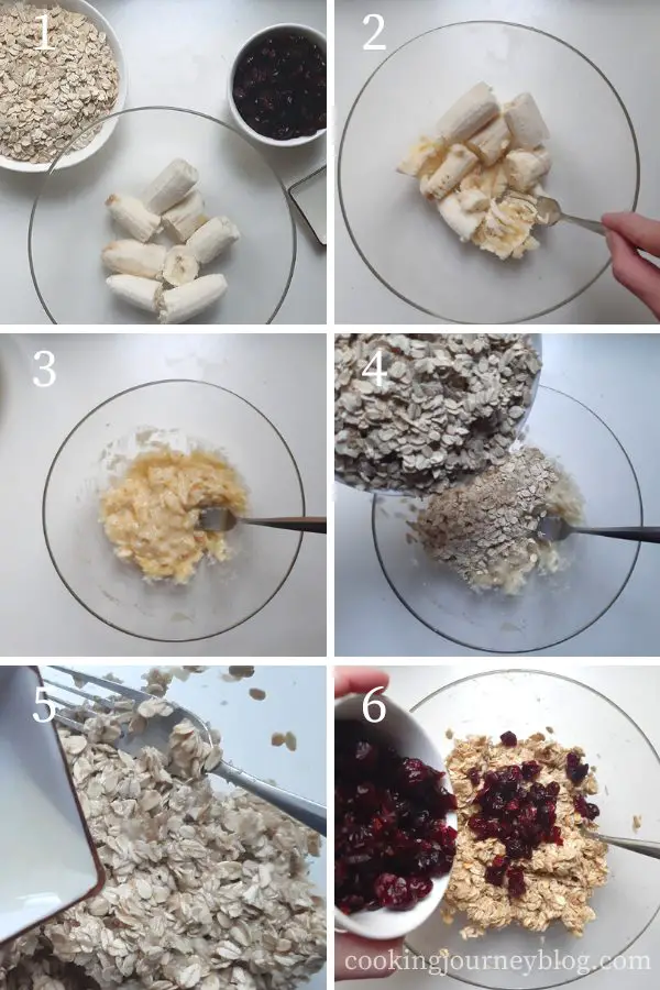 Healthy Oatmeal Cookies step by step process (1-6)