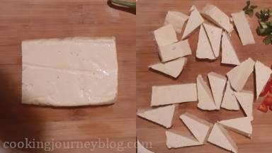 Slice tofu in triangles.
