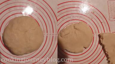 Remove the dough from the fridge, unwrap it and slice in half.