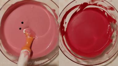 You can add more red gel color, if you want. Gently combine with the spatula until you are happy with the hue.