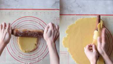 Roll the top pie crust. Carefully roll on the rolling pin to place on top of the pie.