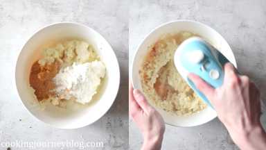 Put cream cheese, brown sugar and flour in a large bowl. Combine with a hand mixer just until incorporated.