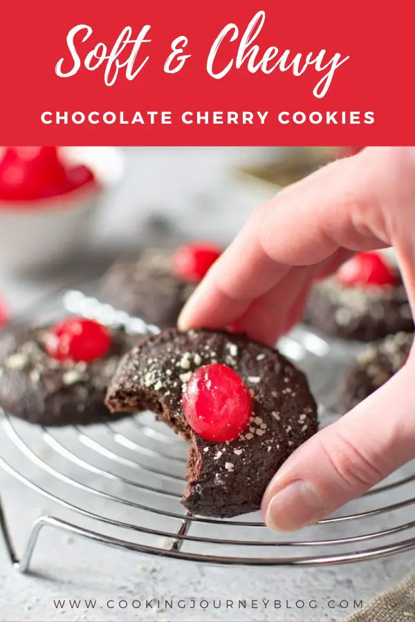 Soft and chewy chocolate cherry cookies. One of the best Christmas cookies ideas. Perfect for sharing as homemade edible Christmas gifts. These double chocolate cookies are lovely sweet treats for kids and adults 