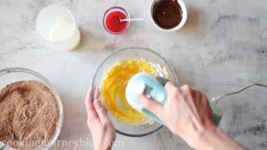 Add eggs to butter and continue mixing until combined. Scrape the sides with a spatula.