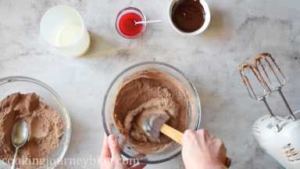 Add about half of the dry mixture in a bowl and mix with a spatula.