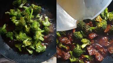 Add broccoli, beef broth and cook 2 minutes.