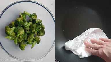Remove broccoli from the pan and set aside. Wipe the pan with paper towel.