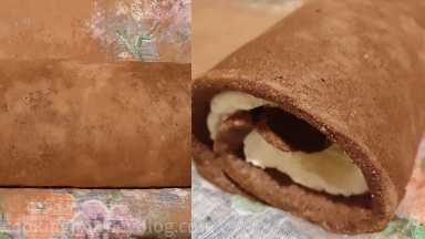 Roll the cake with cream tightly.