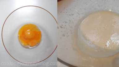 In the other bowl whip egg yolks until pale yellow.