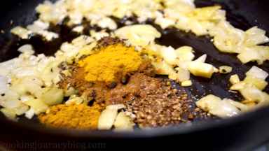 Add all the spices in a pan and cook, stirring 1 min.