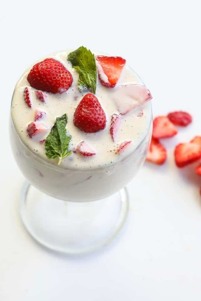Strawberry and cream dessert in a glass