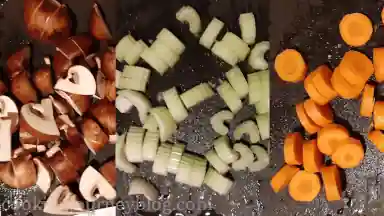 Meanwhile chop mushrooms, celery and carrots.