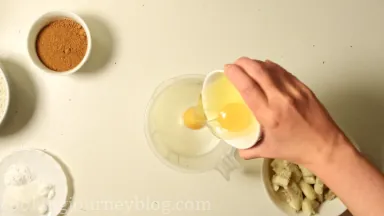Add eggs to milk.