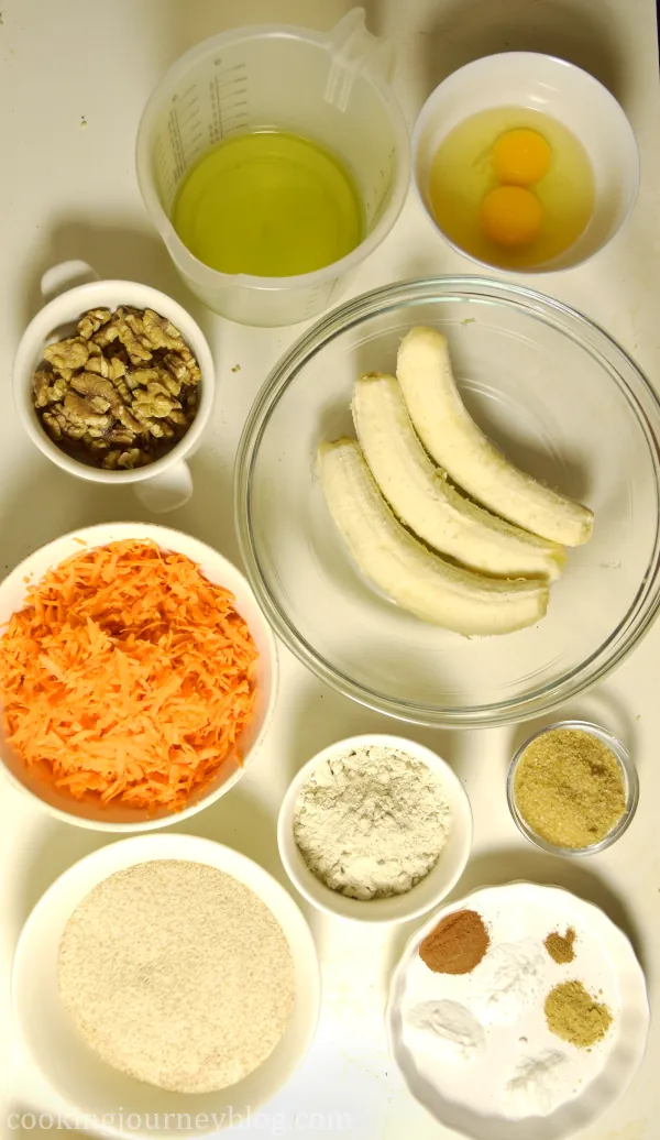 Ingredients for banana carrot bread