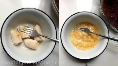 Mash banana in a separate bowl.