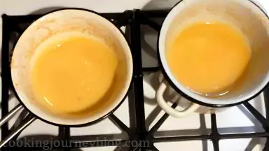 After 1 hour simmering on Bain-Marie or double-boiler, your filling should be thick and creamy. Remove from heat.