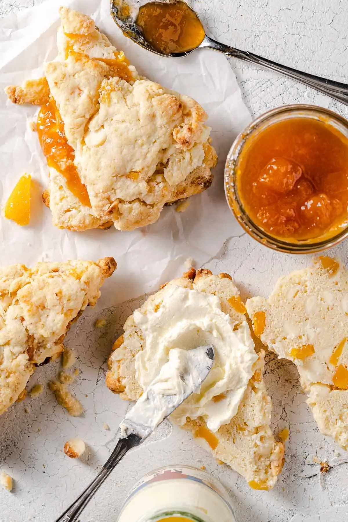 Mango White Chocolate Scones with toppings