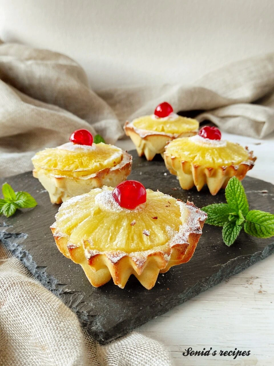 Mini Cake with pineapple and cherry on top