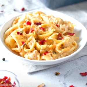 Brie Mac and Cheese recipe with dried peppers