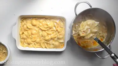 Transfer pasta to the baking dish.