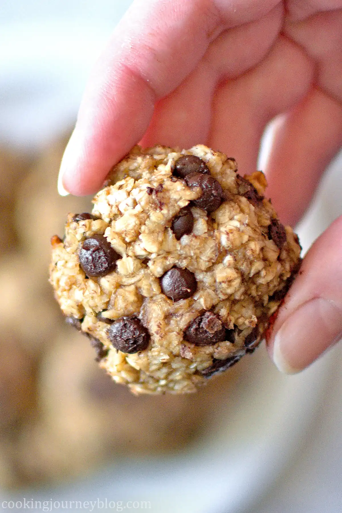 Holding 3 Ingredient Oatmeal Banana Cookie with fingers