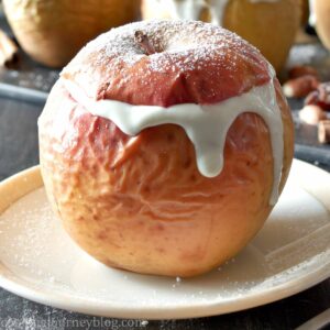 Easy baked apples with yogurt are one of the healthiest, low cab and gluten-free desserts that you can make with this amazing fruit! These are so good for breakfast or lunch. Great fall recipe to try!