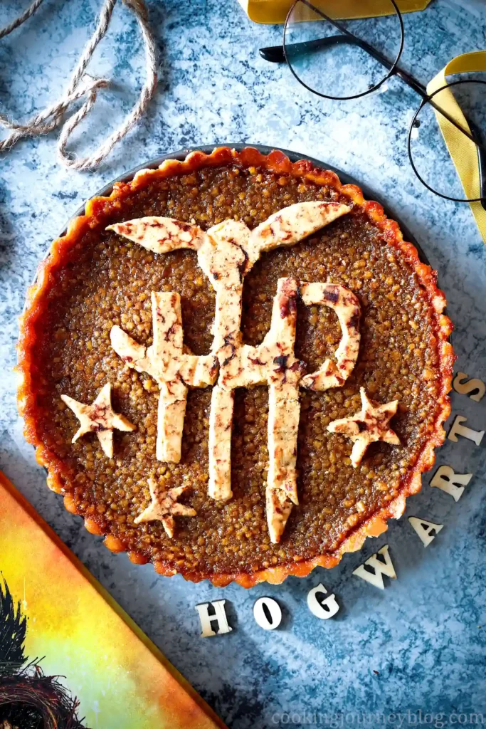 Harry Potter Treacle Tart served on a blue table