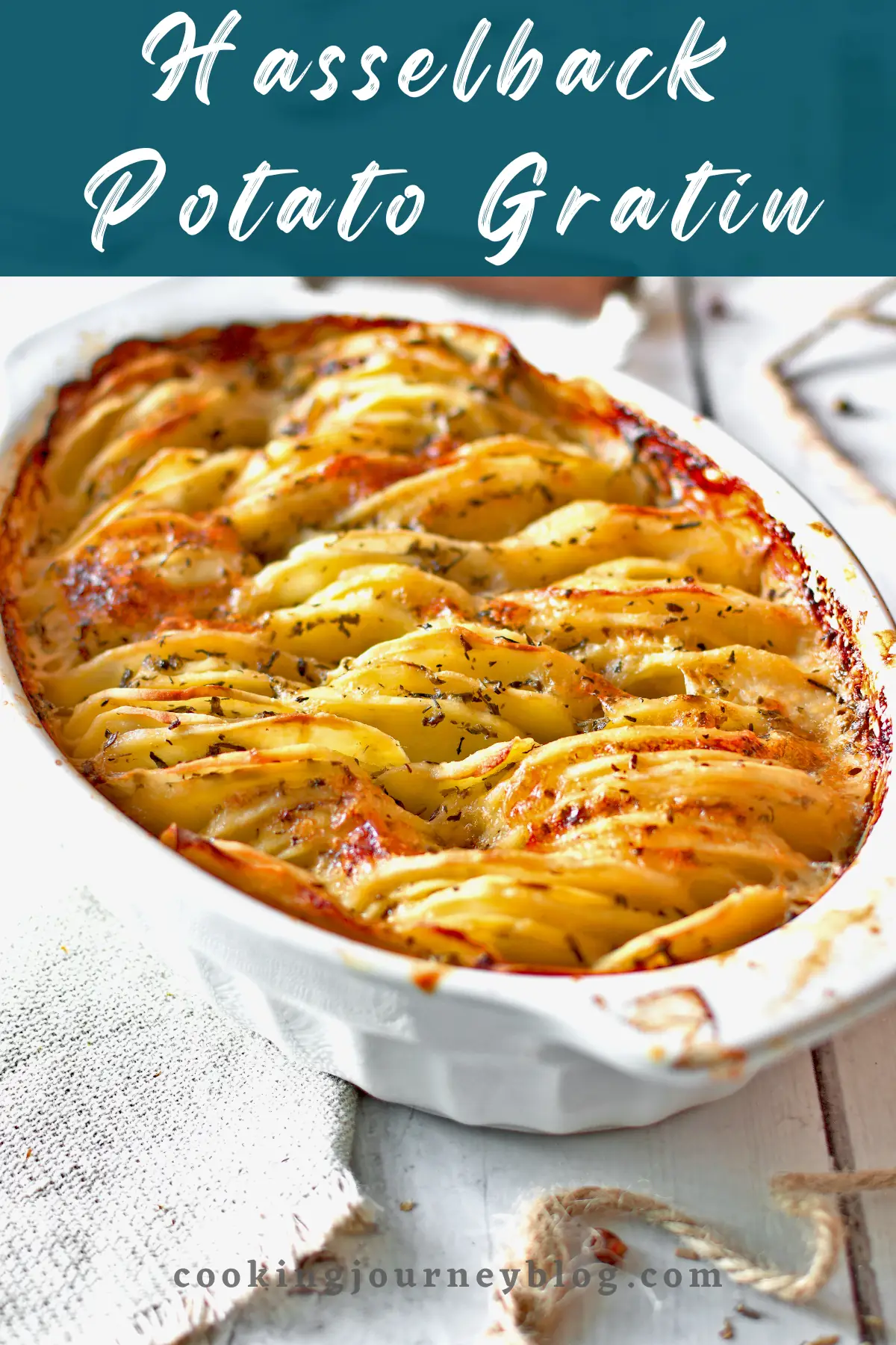 Hasselback Potato Gratin is an easy potato side dish. Great for Thanksgiving or Christmas. Soft and cheesy potatoes that are crispy on top.